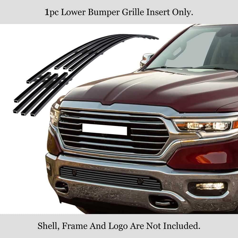 APS Compatible with Ram 1500 2019-2024 with Sensor Lower Bumper Stainless Steel Black 8x6 Horizontal Billet Front Grill Grille Insert D65021J