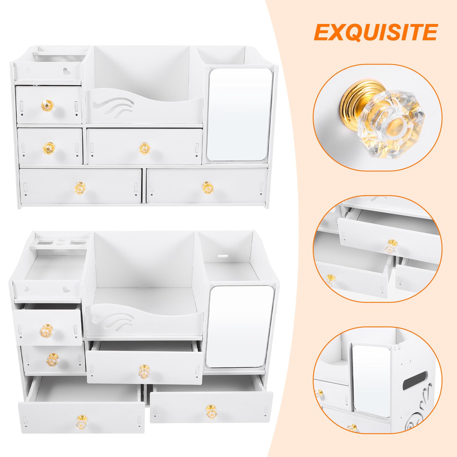 Scatola Organizer Cosmetici da Tavolo con Cassetti, Bianco | Capienza Ampia, Pvc e Pannello Legno-plastica, Accesso Rapido Sul Piano, Struttura Semplice e Decorativa