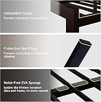 Vista 8 de Feonase Marco de cama metálico de tamaño completo con cabecera capitoné de cuero sintético con botones, marco de cama plataforma resistente con Negro