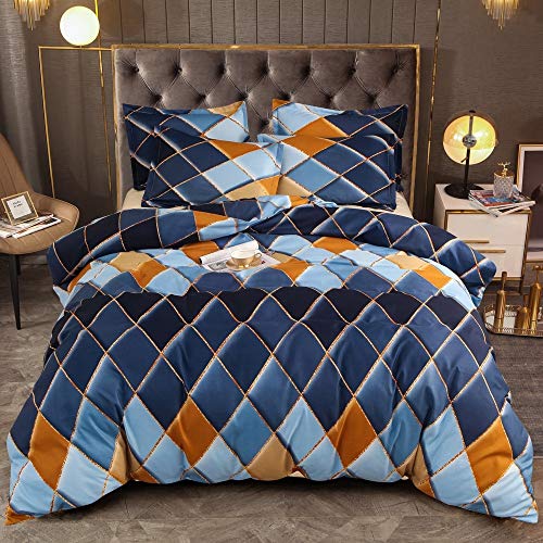 Housse de couette 140x210 motif losanges bleu pour lit d'adolescent moderne