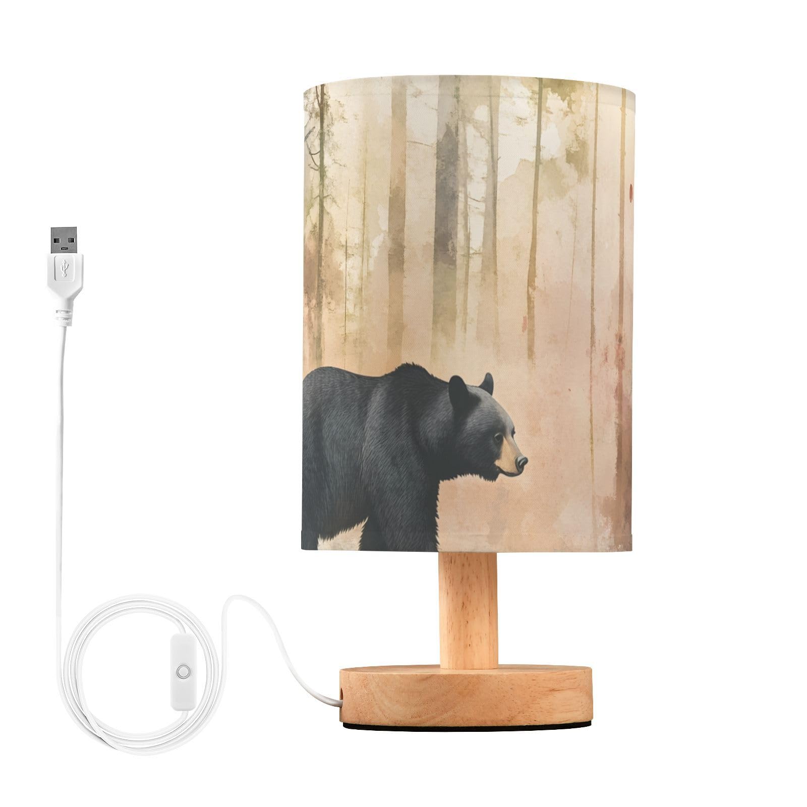 Touch Lamps for Bedrooms Set of 1-Beside Lamps with USB C+A Charging Ports Living Room, Dorm, Home Office, Black Bear
