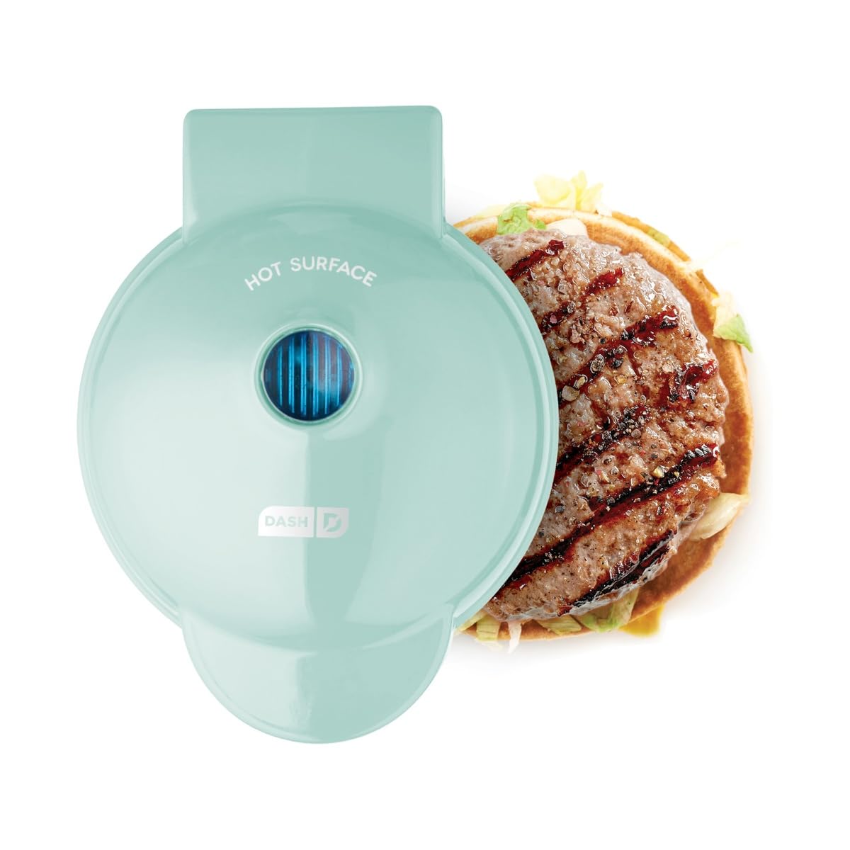 DASH Mini Maker Portable Grill Machine + Panini Press for 4" Burgers, Sliders, Sandwiches, Chicken + Other On the Go Breakfast, Lunch, or Snacks with Recipe Guide - Aqua