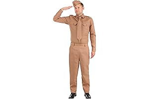 WW2 Mens Khaki Soldier Military Costume for Halloween