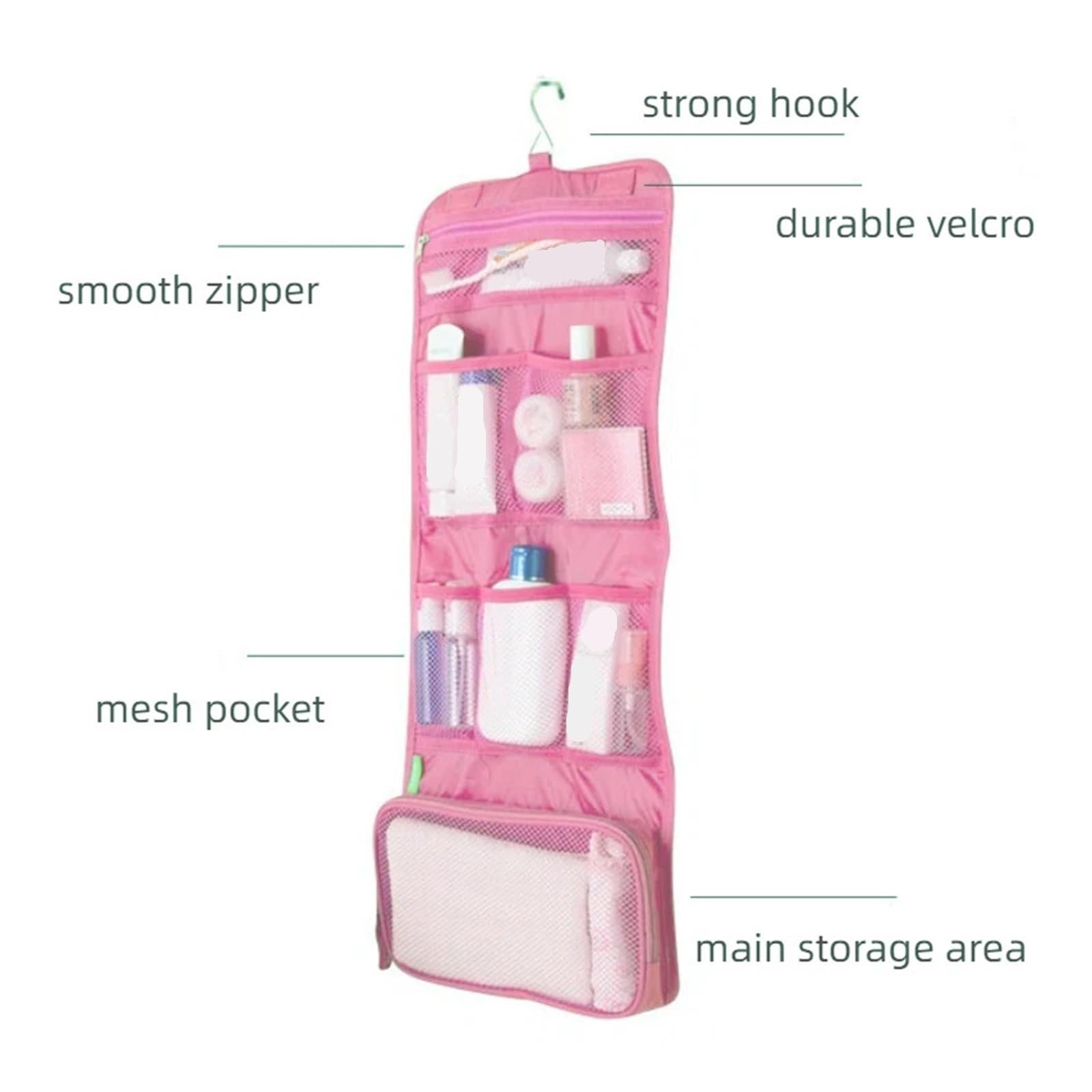Générique Trousse de toilette Portable avec crochet suspendu, étui maquillage voyage for femmes, sac rangement cosmétiques salle bain