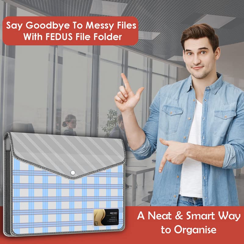 Image of FEDUS Documents Holder Envelope Folder, Stylist Printed File Storage Bag with Snap Button Transparent Plastic File for documents Certificate File Document Folder for Certificate Black