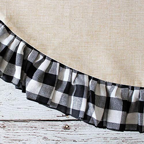 Buffalo Check Christmas Tree Skirt Black White Buffalo Plaid Rustic Farmhouse Christmas Decoration (Black Buffalo Plaid Ruffle) #TOP3