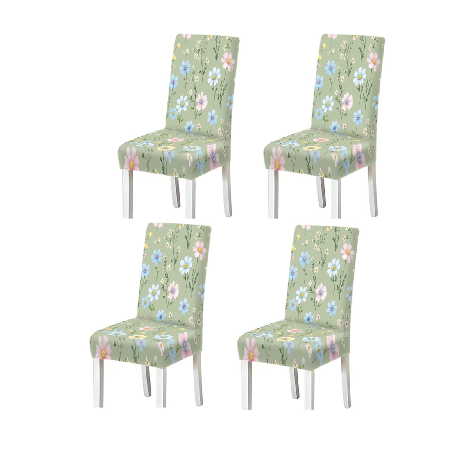 BOSUYBN Sage Green Multicolor Daisy Floral Print Dining Chair Covers, Stretch Slipcovers For Home Kitchen Dining Room Party, 2/4/6PCS Furniture Protectors for Home Dining Room(4PCSChair cover)