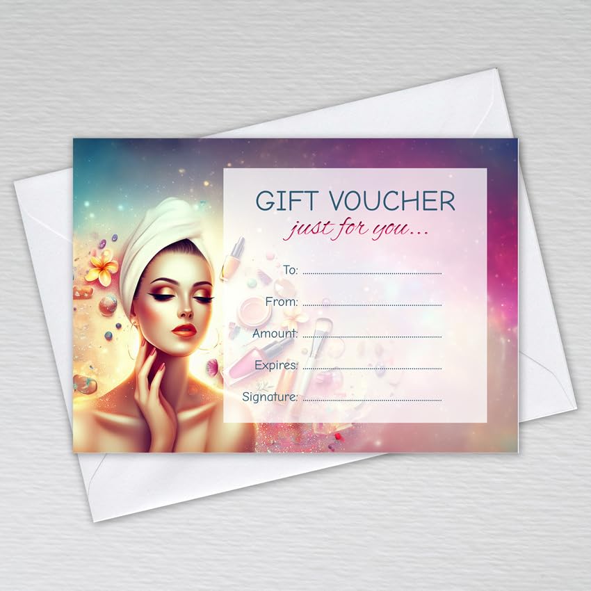 Webspectations Beauty Salon Gift Vouchers for Beauticians, Nail Treatments, Spa and Hair Salons: Beauty Gift Vouchers (Pack of 50 with Envelopes)
