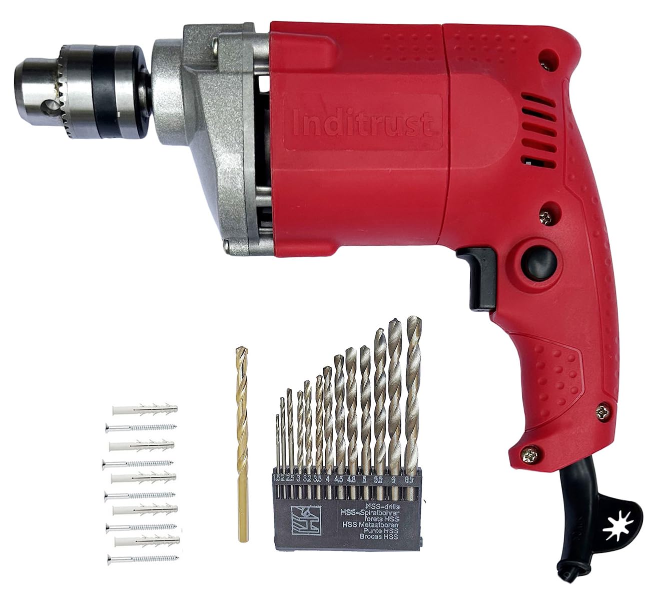 Inditrust 6-Month warranty 350w 10mm RED Electric Drill machine 100% Copper Winding with 13pc hss 1 masonry bit 5pc gitti 5pc pech set (B0DB2C45LH) Amazon Price History, Amazon Price Tracker