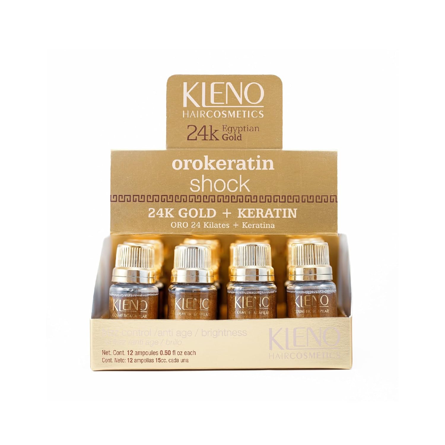 Kleno Shock OroKeratin 24K Gold + Keratin | 12 ampoules 0,50 fl Oz (15cc.)