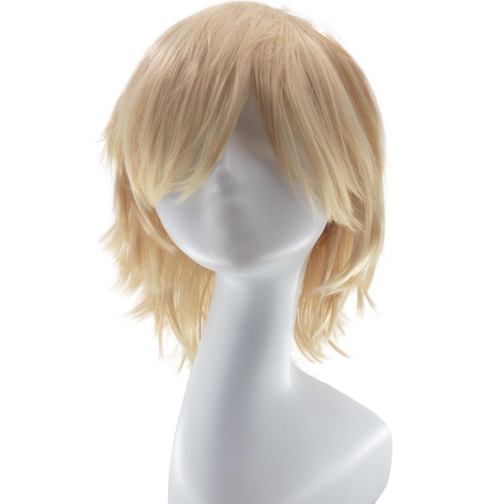 Dcbaboo Blonde Short Curly Wig, 12" Natural Fluffy Layered Straight Hair, Unisex Anime Cosplay Wig, 22.5" Cap Size - Image 2