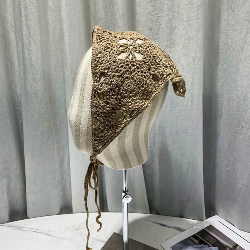 2 Pcs Lace Flower Triangle Scarf Headband Vintage Knitted Flower Design,Adjustable One Size,Soft Cloth Material for Women - Image 3