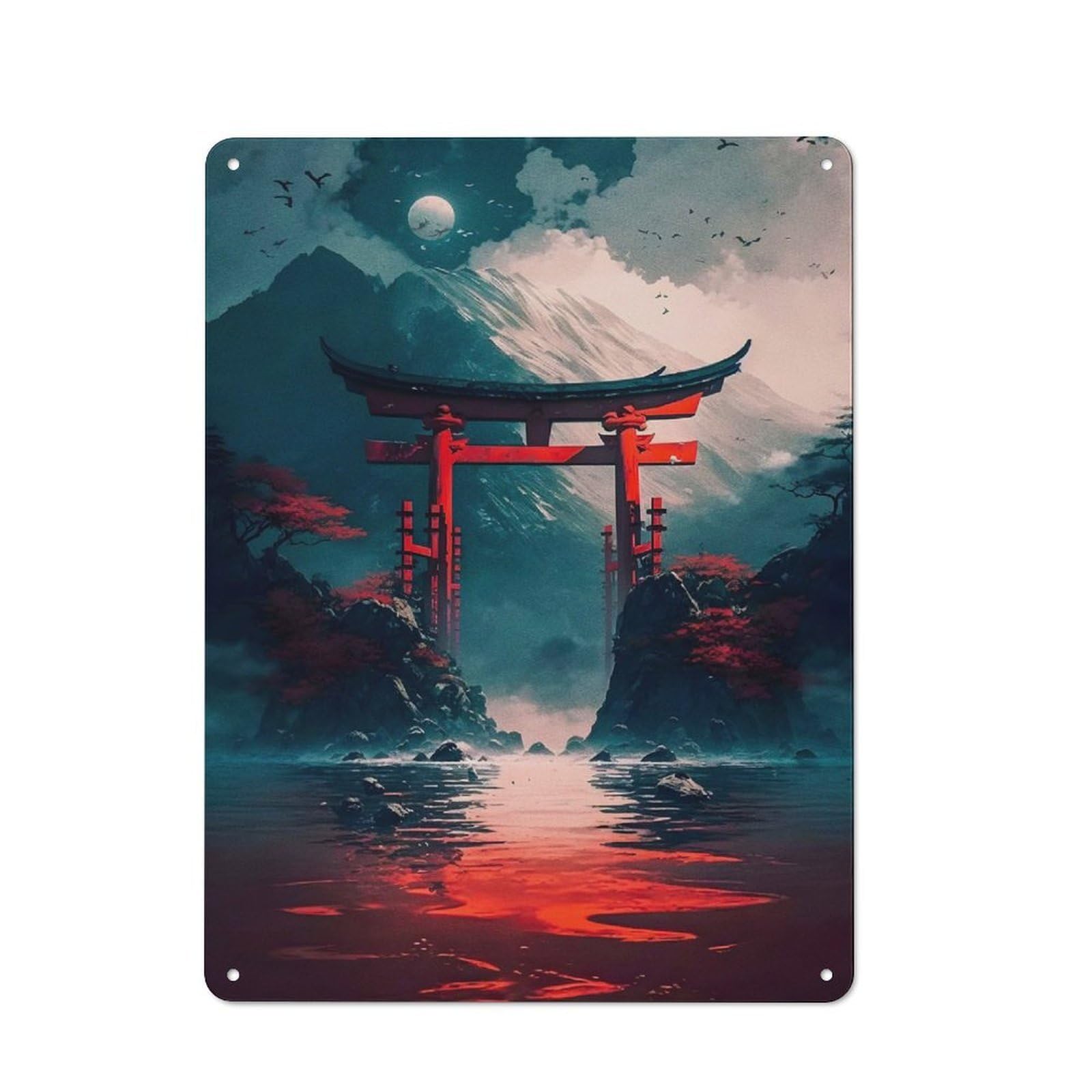 Junmoney Full Moon Pagodas Vintage Tin Sign 40X30cm Featuring Porch Wall Decor For Patio Bar, Workshop, Shed Or Kitchen