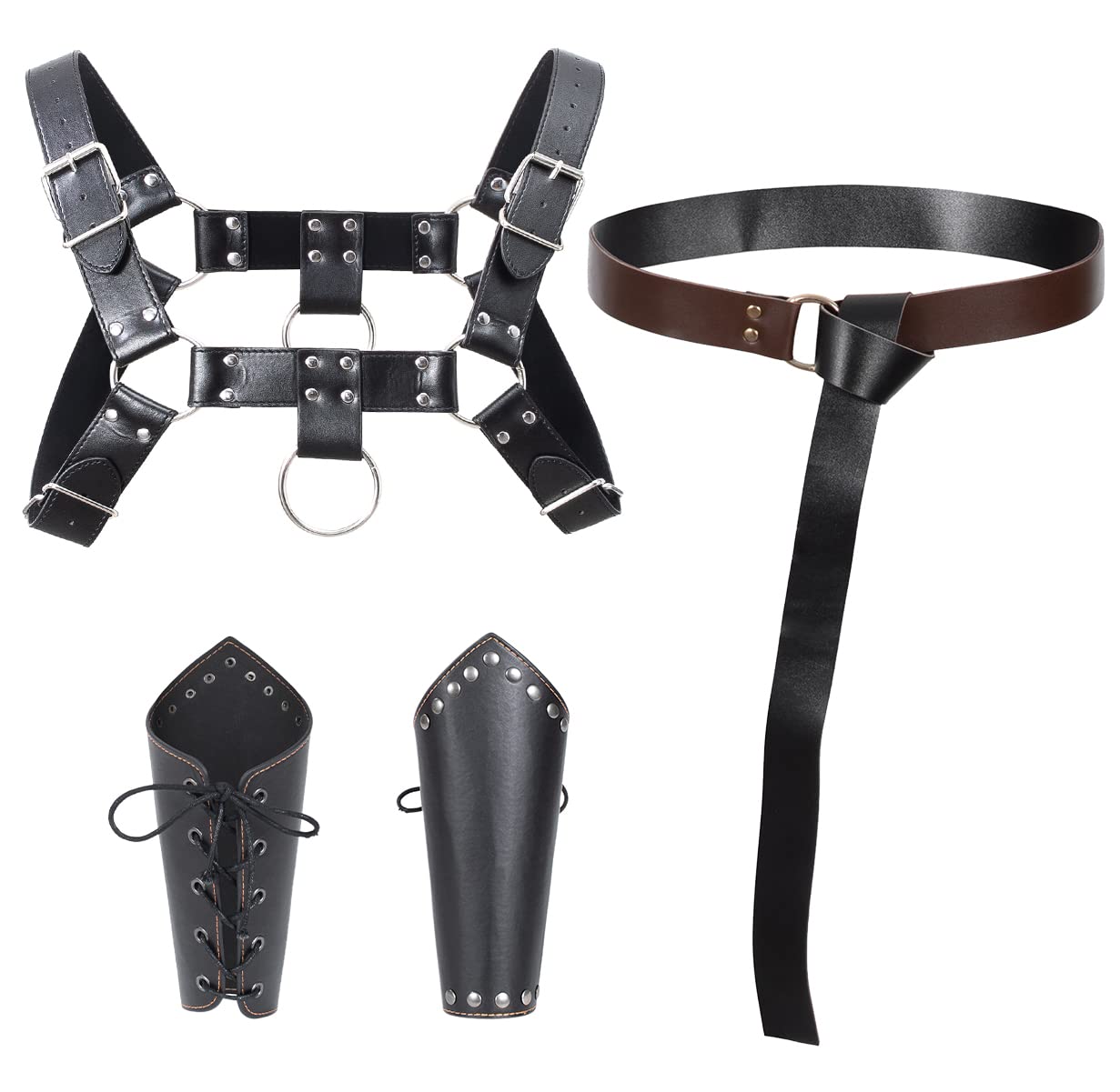 ALAMIYA Medieval Knight Leather Belt Shawl Men Renaissance Half Shoulder Cape Scarf Buckle Bracers Retro Accessories(Type1)