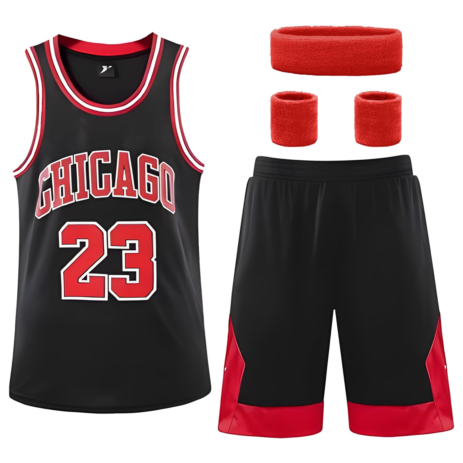 Ensemble Basket Enfant - Tenue avec Bandeau Protège-Poignet, Gilet et Shorts - Cadeau de Maillot pour Garçons 4-13 Ans