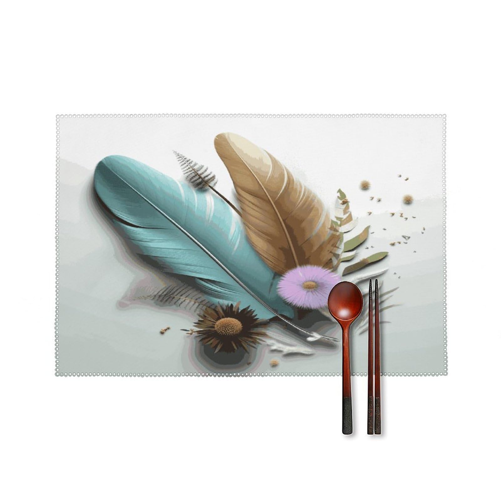 Fodpand Style Feather Flower Placemats Set Of 4 Place Mats Table Mats