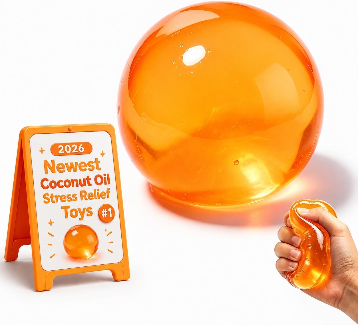 Coconut Oil Squishy, Coconut Oil Stress Ball Stress Relief, No-Rebound Moldable Fidget Sensory Squeeze, Soft Squishy Stress Relief Desk Birthday Gift for Adults