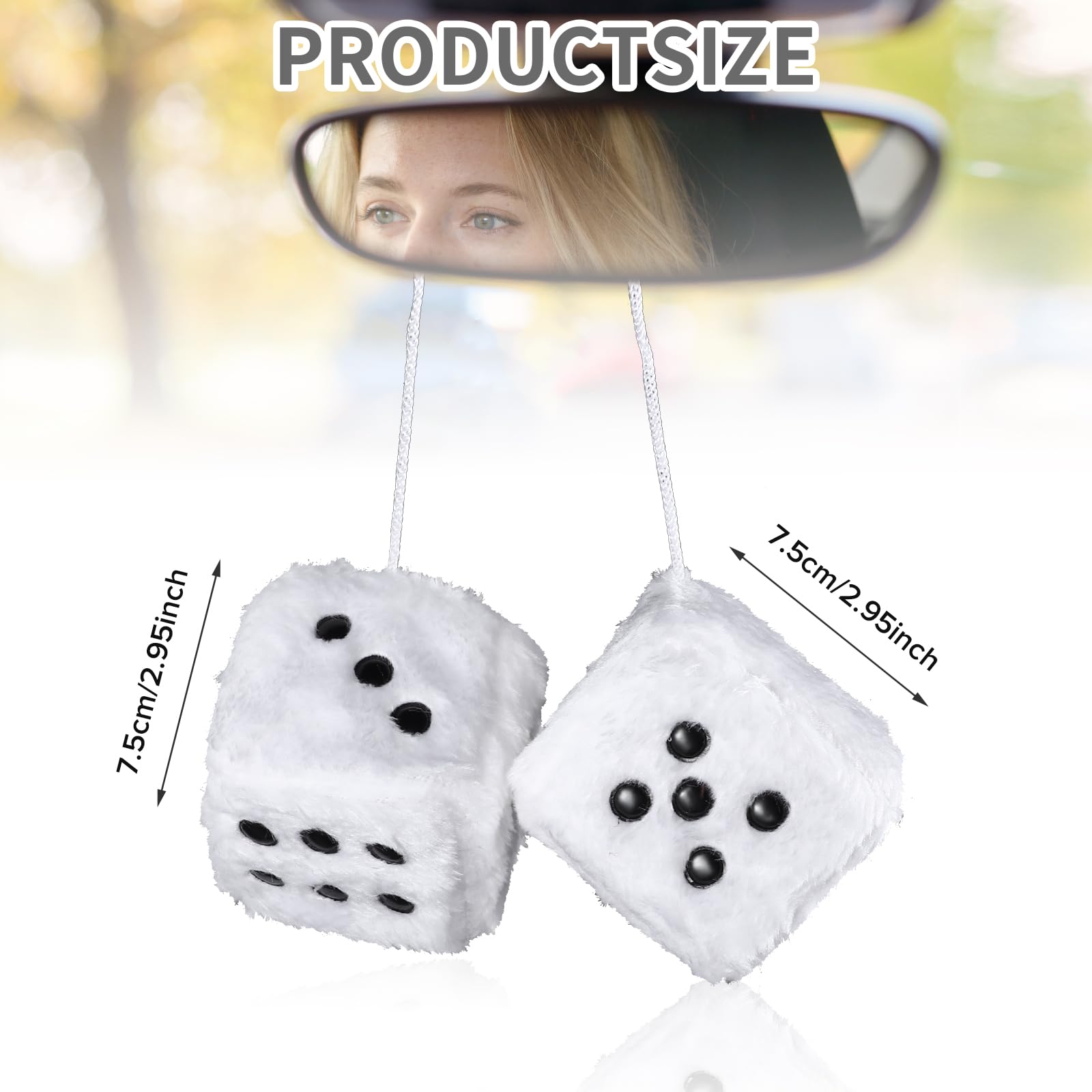 van Retro Vierkante Spiegel Opknoping Paar Fuzzy Pluche Dobbelstenen Met Stippen Voor Auto Interieur Ornament Decoratie X2 | NL