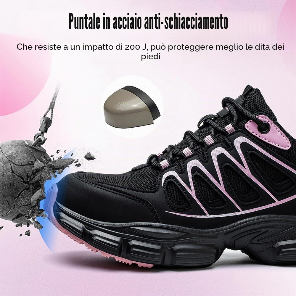 Scarpe Antinfortunistiche Donna Scarpe da Lavoro Leggere con Punta in Acciaio Traspiranti Scarpe Sicurezza Comode