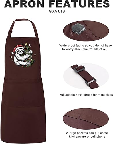 Miniatura 4 de Sloth Christmas Apron for Women with 2 Pockets Waterproof Adjustable Bib Kitchen Cooking Apron Sloth Lovers Xmas Gift