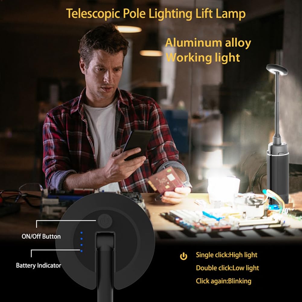 Tragbare Campinglaterne, Teleskopische LED-Arbeitsleuchte, Wiederaufladbar über USB, für Outdoor-Angelzelt, Notlampe mit Stativ
