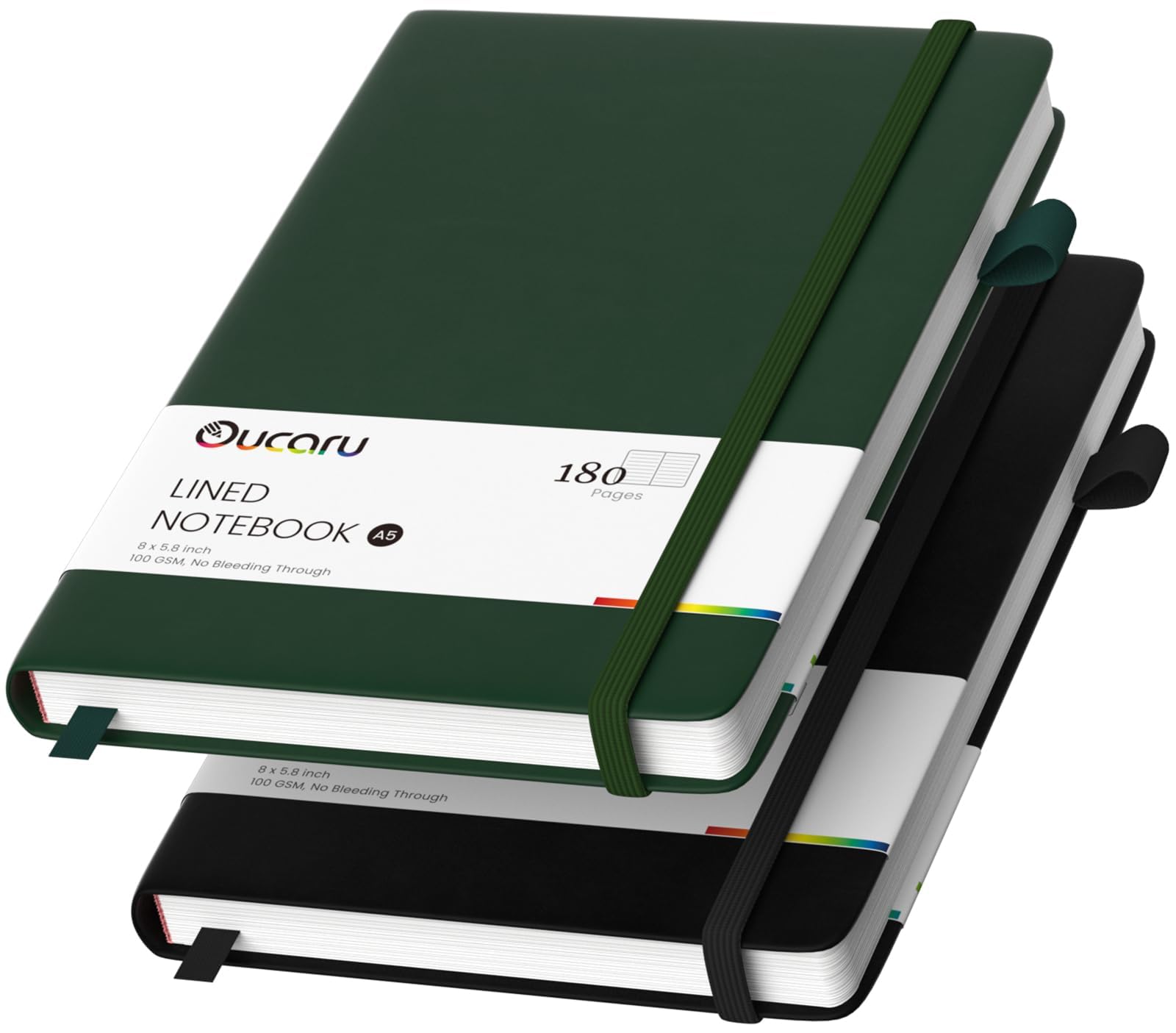 Oucaru Lined Journal Notebook, 2 Pack, 180 Pages, A5 Journals for Writing, 100 GSM Thick Paper, Small Notebooks Daily Journal for Women Men Work,