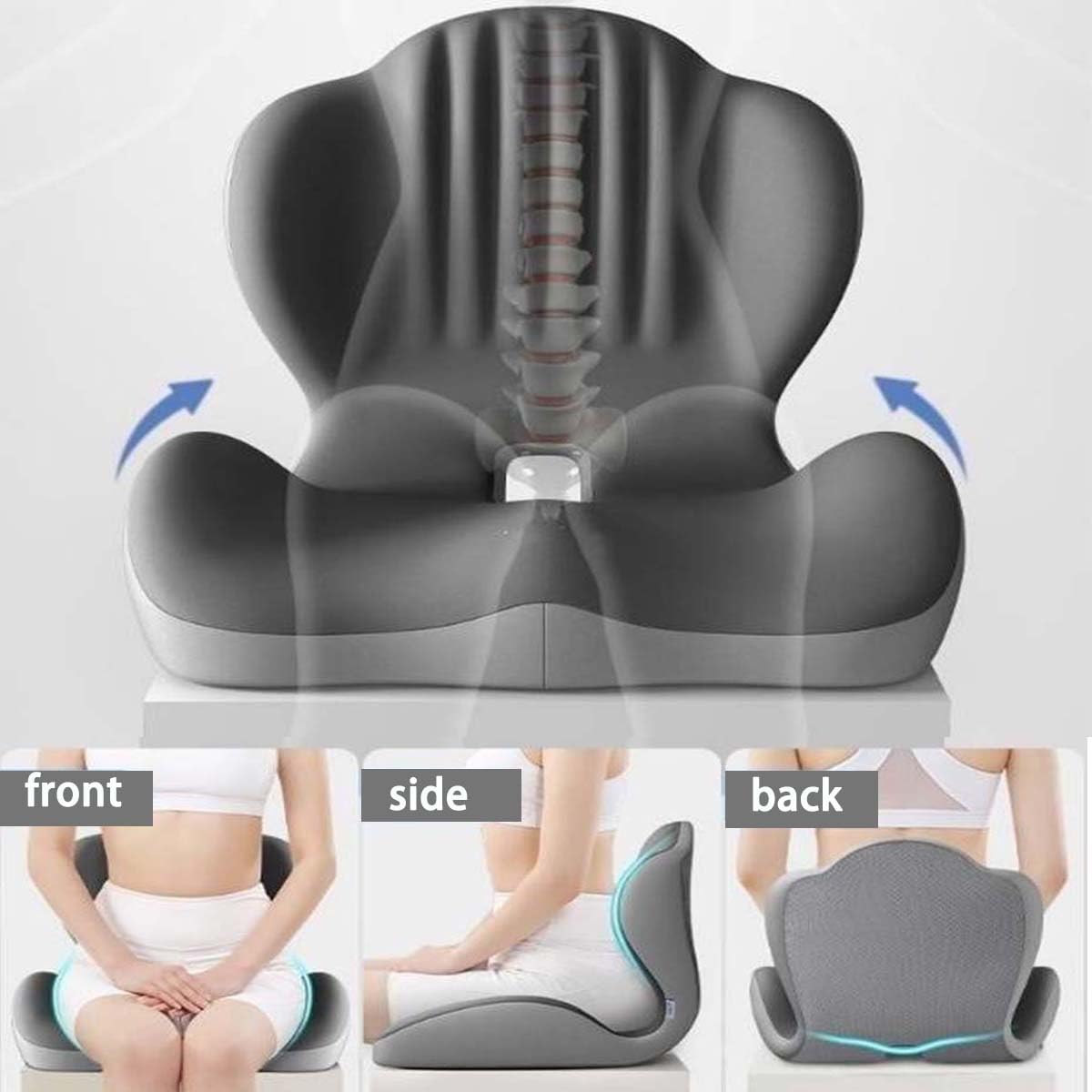 Cojín ergonómico con soporte lumbar para oficina, coche, silla de ruedas, silla de comedor, cojín ortopédico de asiento de coche, alivio de dolor de espalda/cadera/pierna (negro)