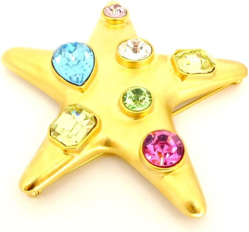 Kenneth Jay Lane Onassis Satin Gold & Multicoloured Crystals Star Brooch