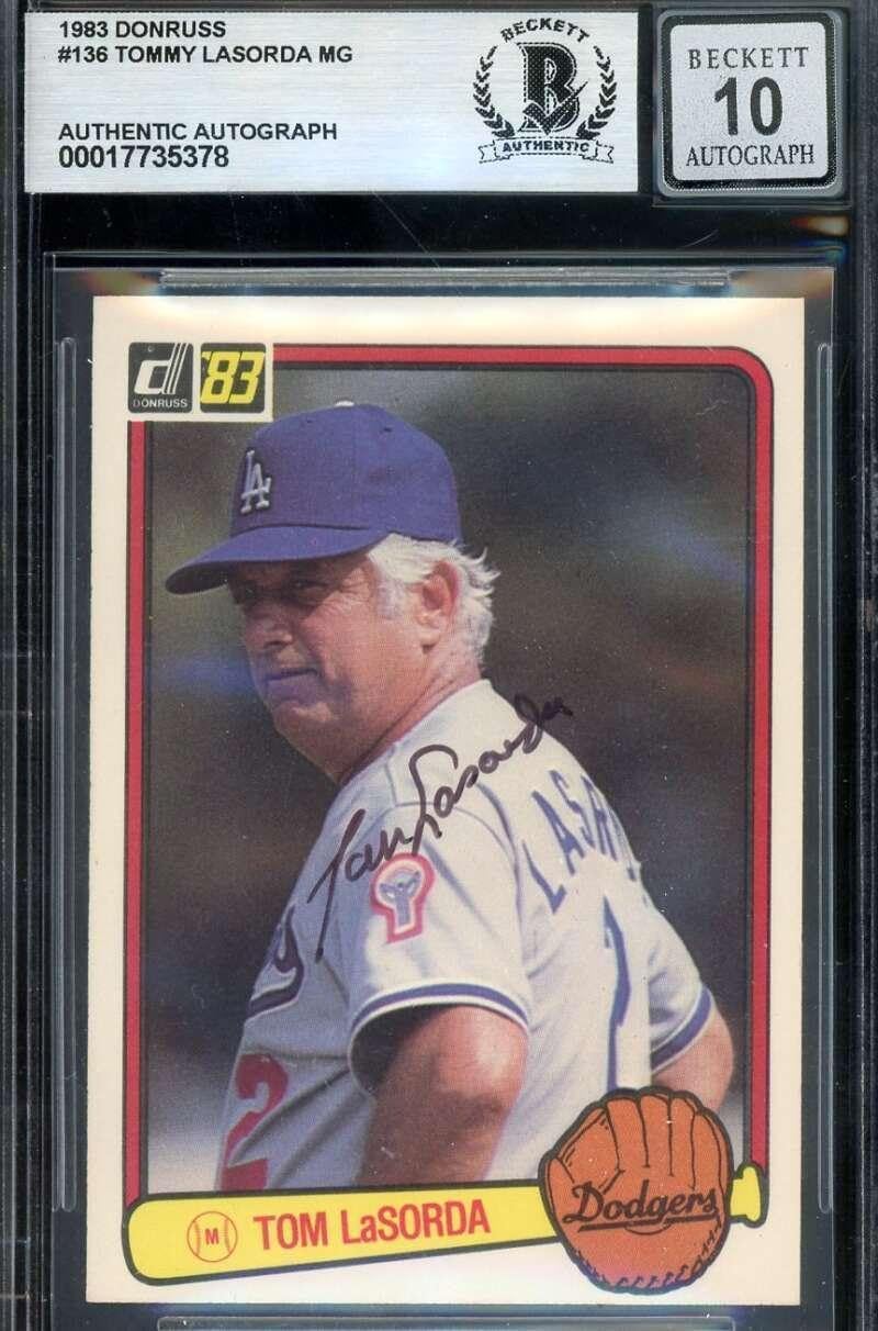 Tommy Lasorda Gem Mint 10 Beckett BAS Signed 1983 Donruss Autograph - Baseball Slabbed Autographed Cards