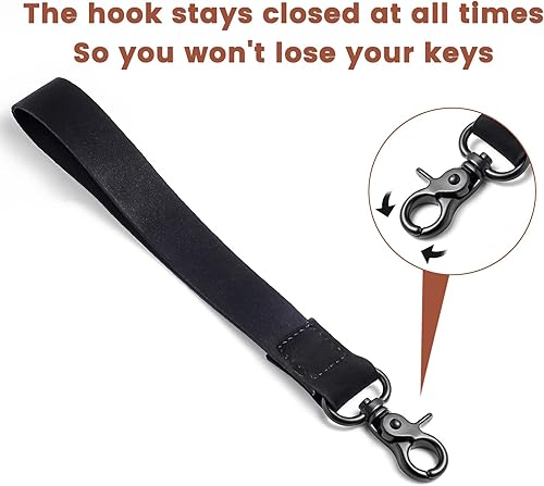Miniatura 2 de XCHIN Llavero de mano para muñeca, correa negra para llaves para mujeres y hombres, llavero corto para llave de coche
