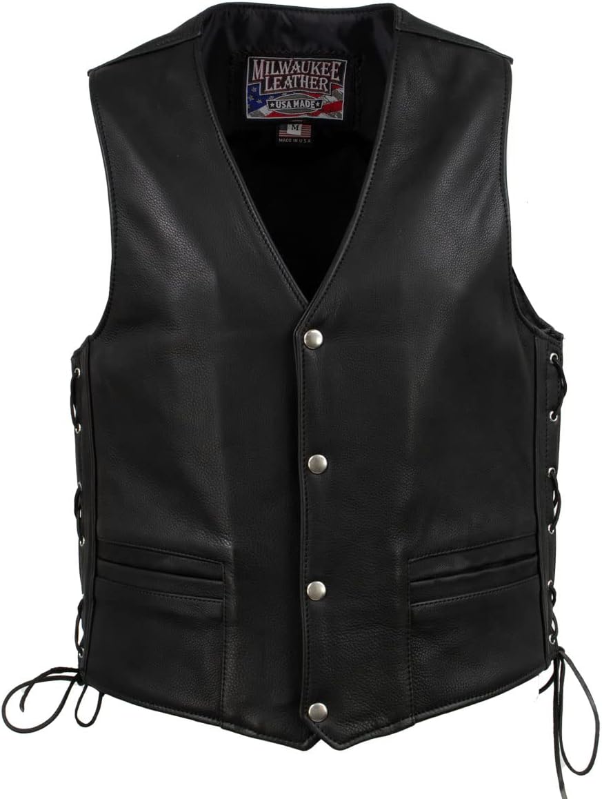 Milwaukee Leather USA MADE MLVSM5003 Men's Black Gaucho Extra Long Back Premium Steerhide Motorcycle Leather Vest