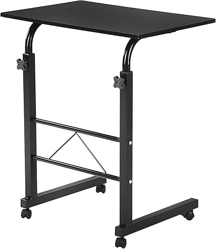 Miniatura 4 de Mesa auxiliar vintage en forma de C con ruedas, mesa de sofá para laptop, tableta, café, aperitivos (31.5 in, estilo 2, negro)