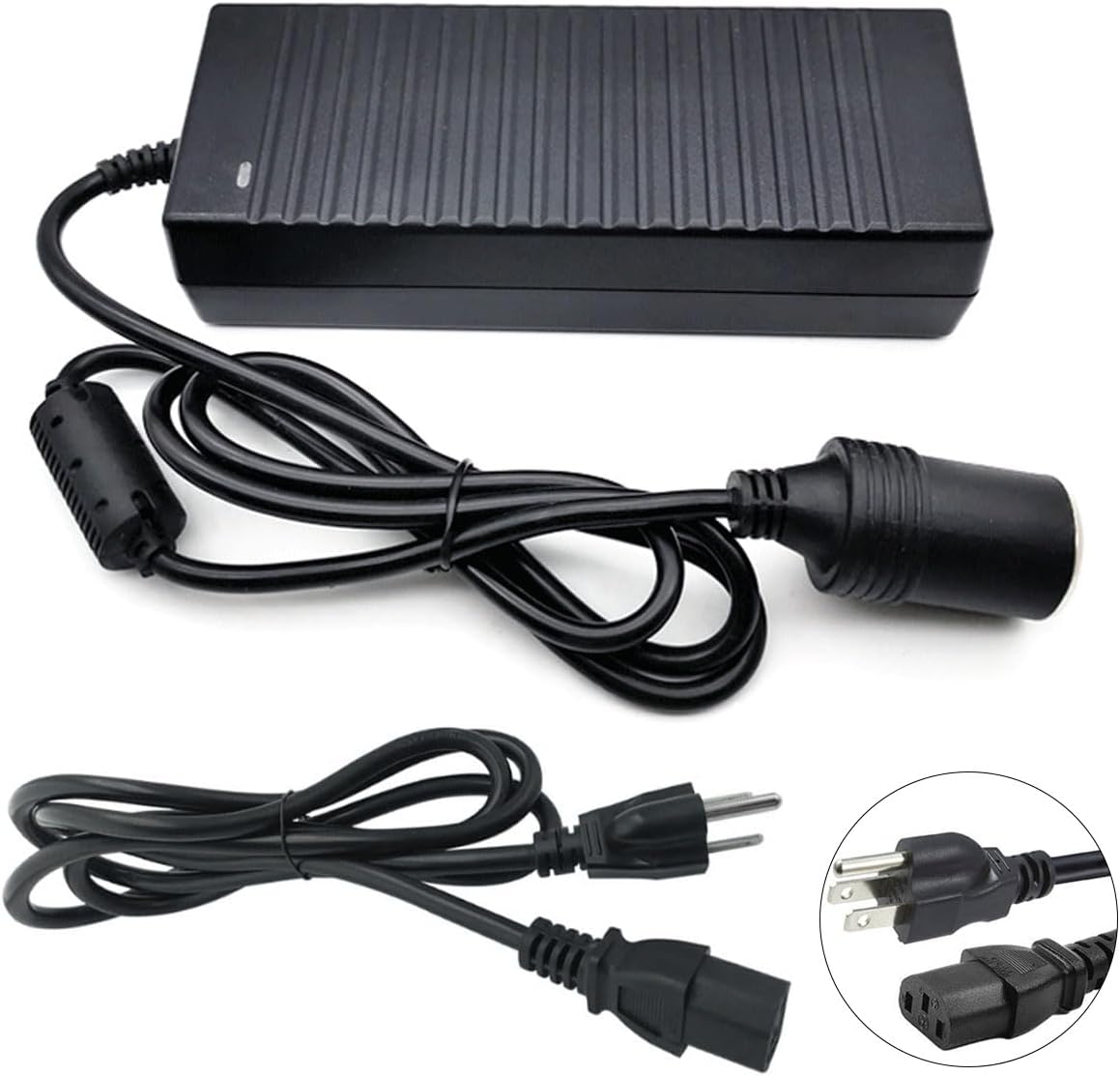 AC to DC Converter — 120W 120V/110V to 12V/10A Cigarette Lighter Adapter — AC/DC Power Adapter for Car Refrigerator, Inflator, Car Vacuum Cleaner and Other Car Devices (3 Pin)