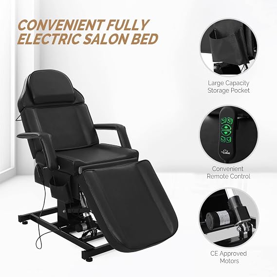 LEADZM Fully Electric Massage Table, Salon Facial Beds for Esthetician, Professional Adjustable Portable Tattoo Lash Massage Chair, for Beauty Barber Spa, Black