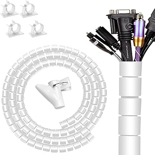 28MM ケーブルカバー ペット 猫 犬 噛む防止 大内径電源コード まとめる 保護、 配線隠しスパイラルチューブ整理収納、 長さ1.5m 2本入り(白) 4枚ケーブルクリップ付き 繰り返し利用可能 調節できる パソコン・テレビ オフィス用 電気電線 lan延長コード 固定 壁 床 汚れ防止