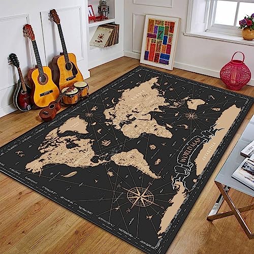 PeeNoke World Map Vintage Black Golden Detailed Area Rug Outdoor Patio Rug Play Mat Modern Floor Carpet Non-Slip Home Decor Living Room Kids Bedroom Nursery, 6x9 ft PeeNoke World Map Vintage Black Golden Detailed Area Rug Outdoor Patio Rug Play Mat Modern Floor Carpet Non-Slip Home Decor Living Room Kids Bedroom Nursery, 6x9 ft