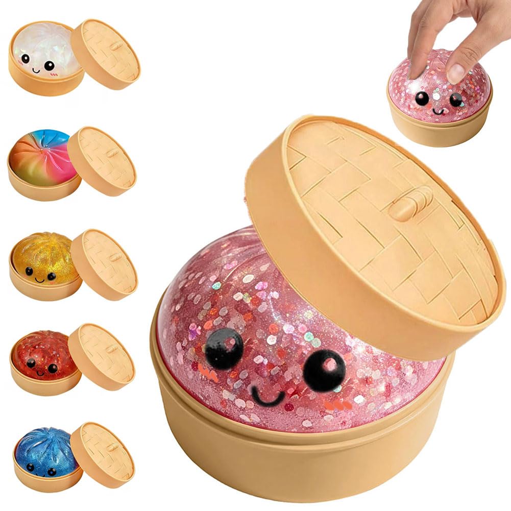 Dumpling Squishies, New Mystery Glitter Dumpling Squishies Box, Colorful Dumplings Stress Balls Fidget Sensory Toy, Soft Squeeze Decompression Dough for Anxiety Relief Fidget (Color A, 1pcs)