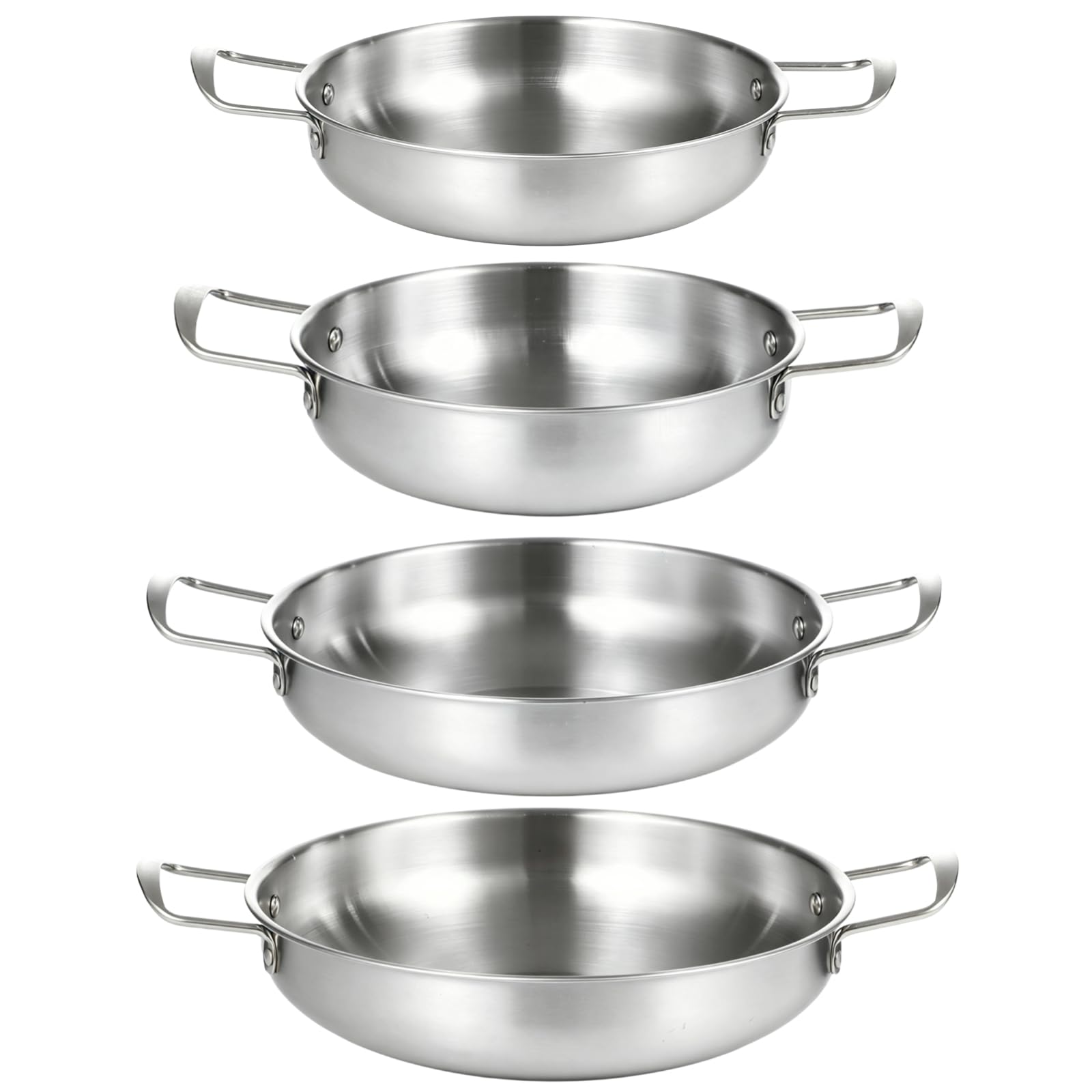 4 Stk Koreanische Ramen Töpfe Set, Nudeltopf aus Edelstahl mit Doppelgriff, flacher Boden, 21,3 bis 27,2 cm Durchmesser, für Nudeln, Pasta, Suppe und koreanisches Kochen