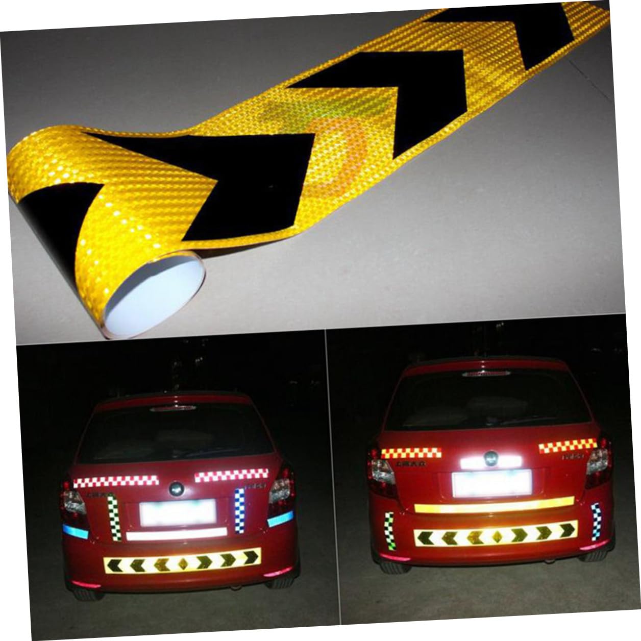 Garneck Cinta Reflectante Fluorescente para Señalización de Seguridad Adhesiva Resistente al Agua y Solventes con Diseño de Flecha Negra y Amarilla para Vehículos y Carretera