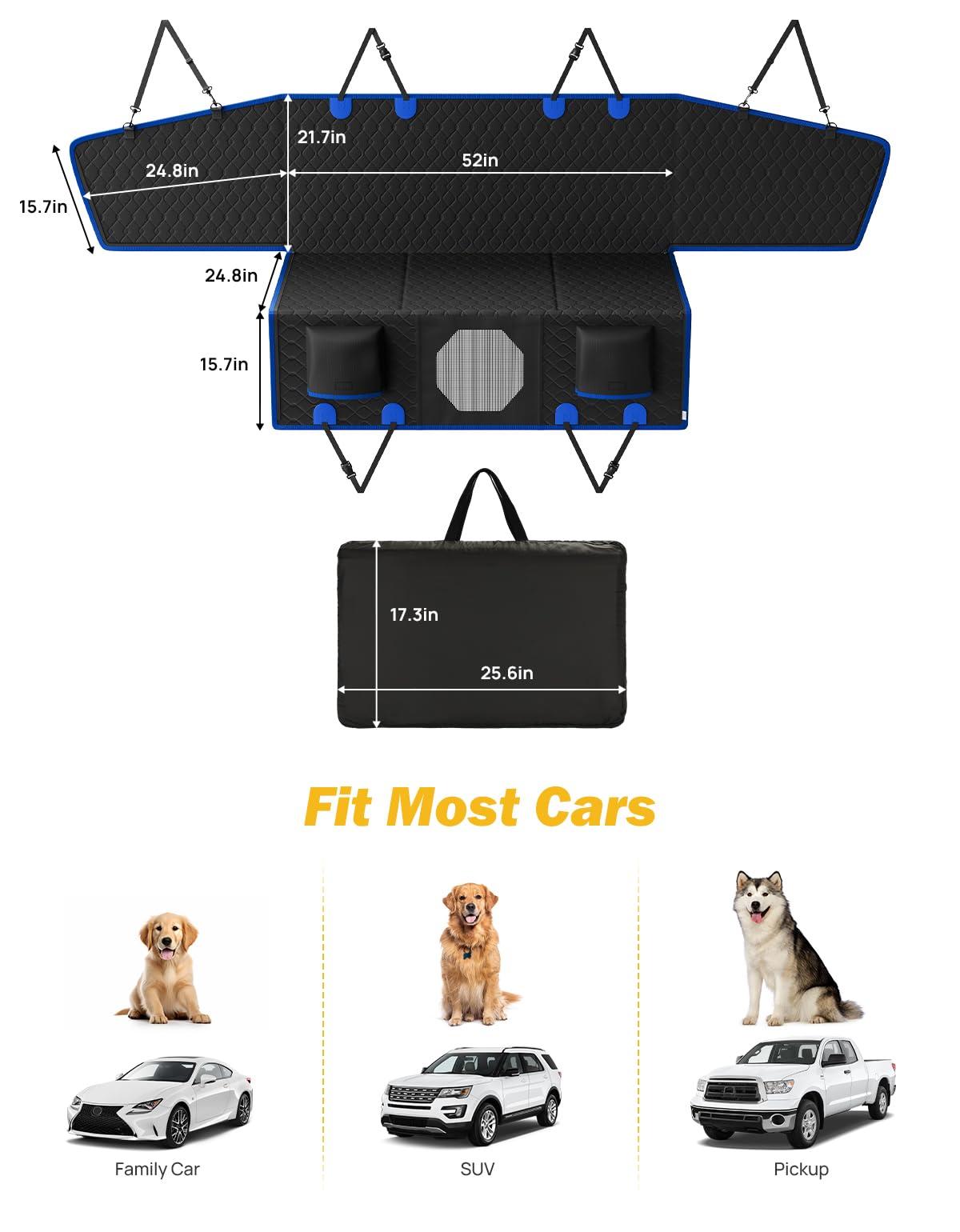 JOYTUTUS Coperta per cani sedile posteriore auto, fondo rigido, impermeabile e antiscivolo, per sedile posteriore, con protezione laterale e finestrella per auto, SUV