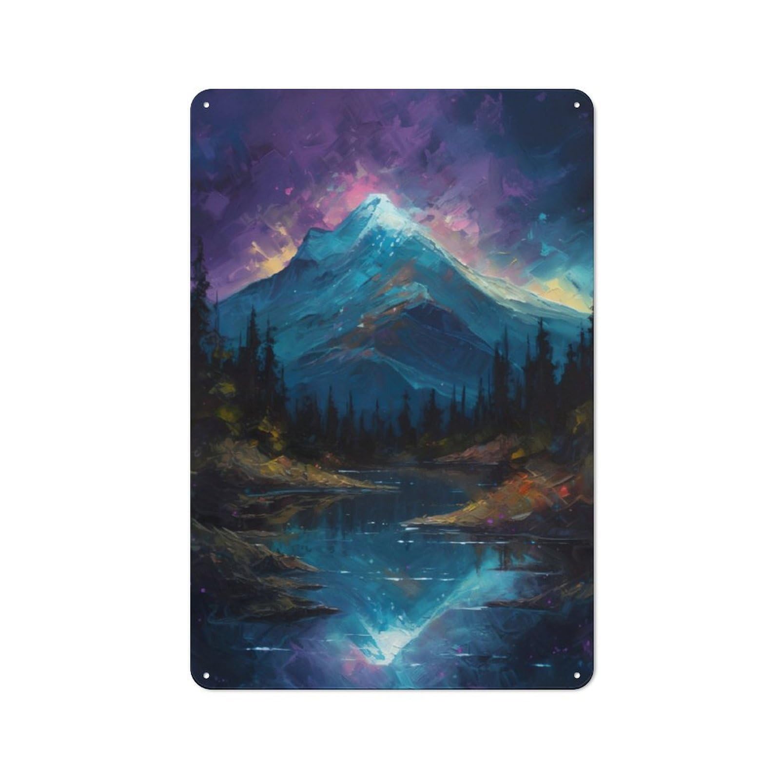 Mystical Mountain Tin Wall Sign, Bright Printed Design, for Dining Room, Entrance, Cafe Or Christmas Corner, 30x20cm
