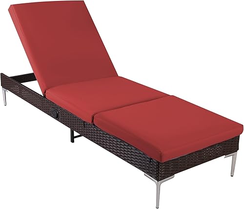 Sillón de mimbre para exteriores, tumbona de piscina con respaldo reclinable infinito, muebles de patio, silla para tomar el sol con cojín
