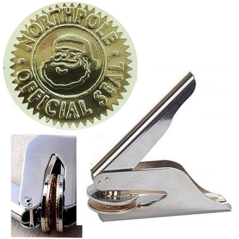 Iteal Northpole Official Santa Claus Hand Held Embosser Seal Stamp Set for Christmas Library, Book, Napkins, Graduation, Office Envelopes