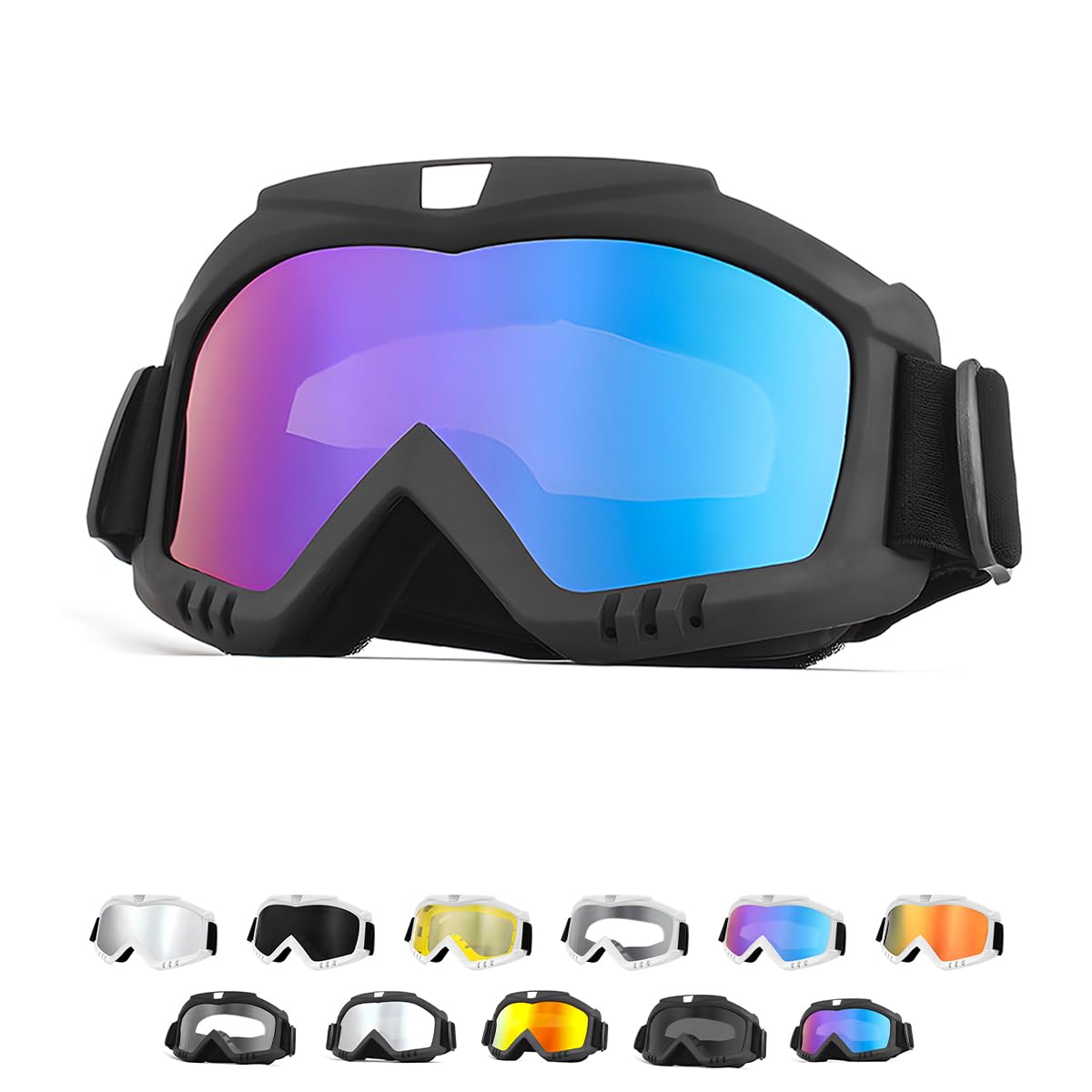 Yourkar Dirt Bike Goggles, Windproof ATV Off-Road Goggle, Wide Vision Riding Motorcycle Goggles, Motorcycle Accessories (Black-Colorful)