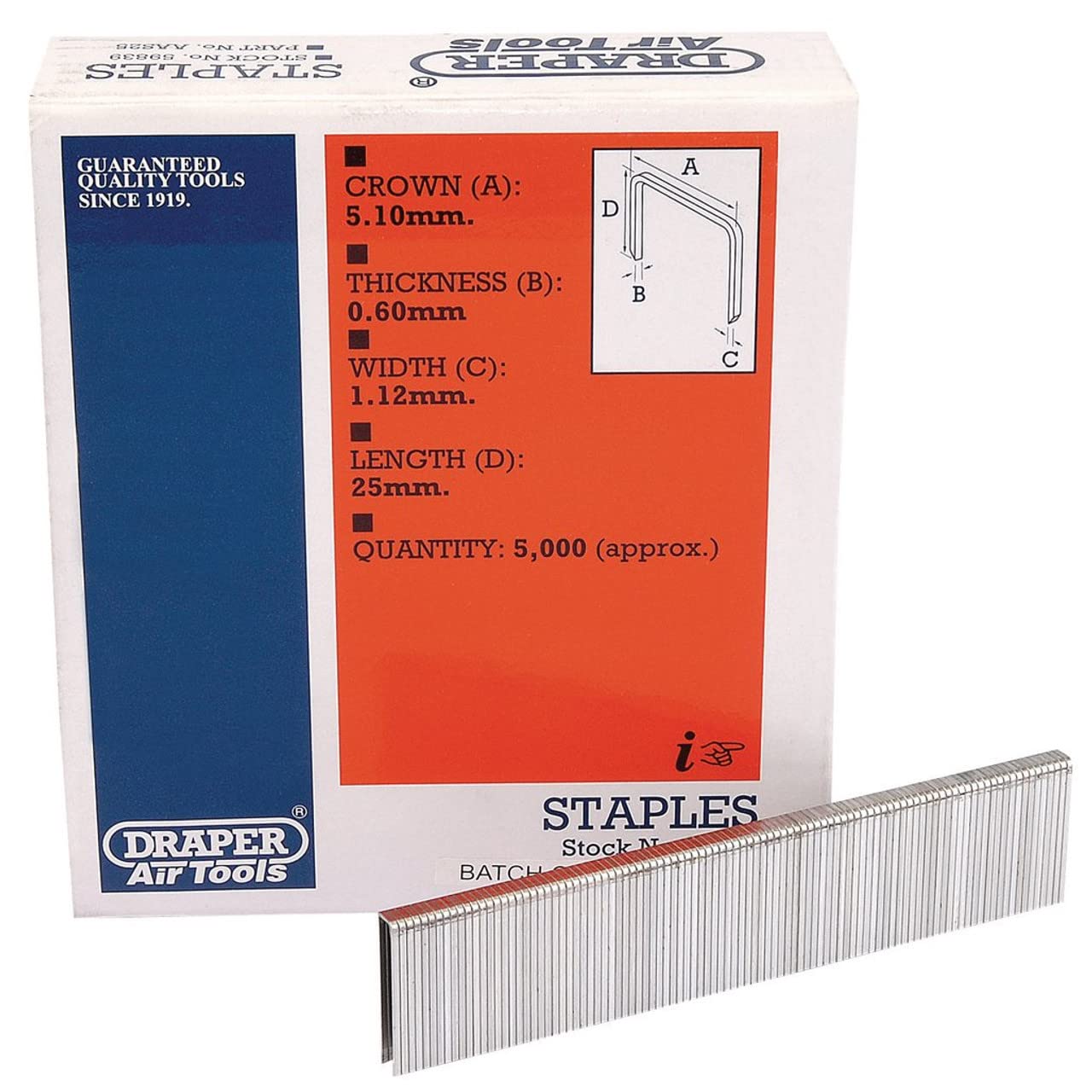 Draper 5000x 25mm Staples Garage Equipment Professional Standard Tool 59839