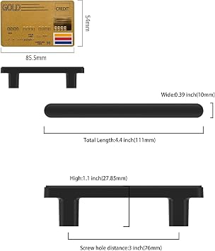 Amerdeco 10 Pack Matte Black Cabinet Pulls 3 Inch(76mm) Hole Center Drawer Pulls Cabinet Hardware Kitchen Cabinet Handles for Bathroom Dresser Pulls ZH0065