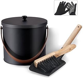 BRIAN & DANY Mini Ash Bucket with Lid and Shovel, 1.2 Gallon Fireplace Bucket with Broom, Perfect for Fireplaces, Wood Stoves