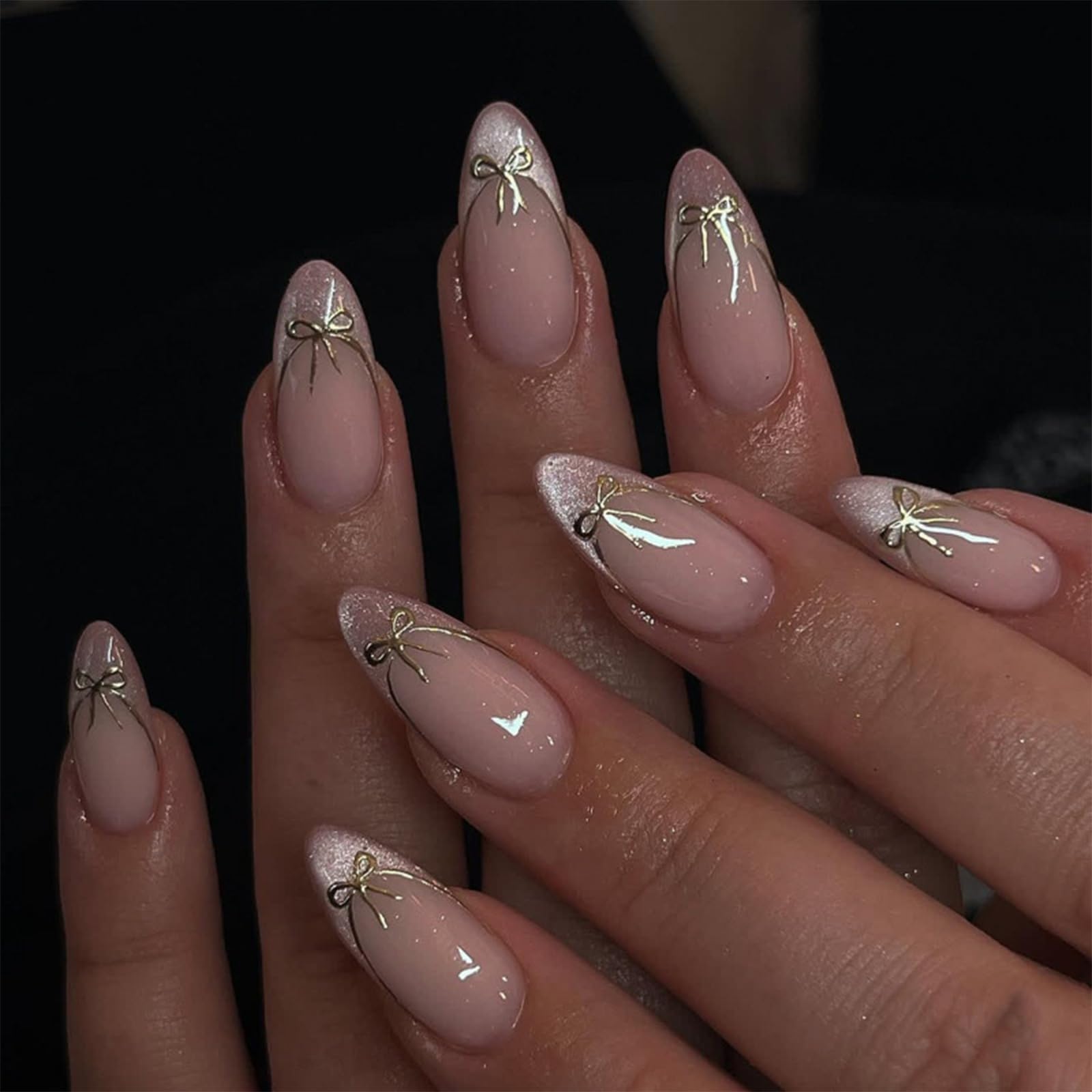 Press on Nails, 24 Uds. Uñas Falsas con Flores 3D de Color Rosa y Punta French, Uñas Artificiales Reutilizables con Brillo, Kit de Uñas para Mujeres — view 8