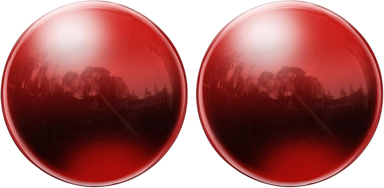 uxcell 2 Pcs Gazing Ball 4 Inch 100mm Reflective Sphere Polished Hollow Ball, Stainless Steel Gazing Globe Mirror Ball for Home Garden Outdoor Decoration, Red