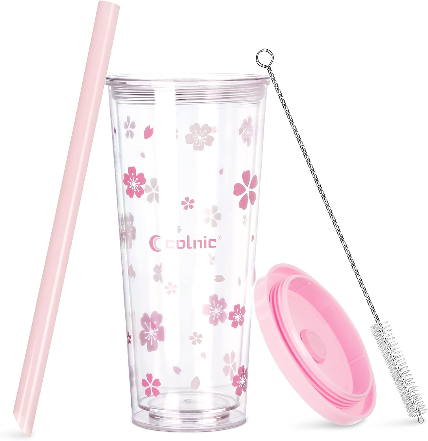 Reusable Plastic Boba Cup With Lids And Straws, 24Oz/700ml Smoothie Cups, Iced Coffee Cup, Leakproof Kawaii Cup, Boba Tumbler With Boba Reusable Straw,Double Wall Clear Bubble Tea Cup - Image 2